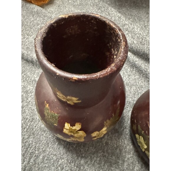 Hand-Painted Lacquer Vases – Burgundy Floral – Set of 2 - Picture 5 of 8